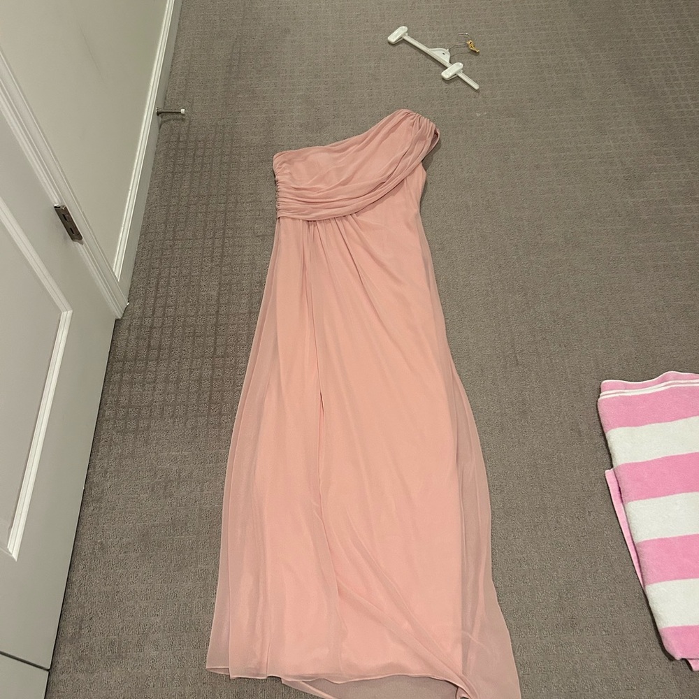 Dessy Collection Pink Asymmetrical Pleated Gown
